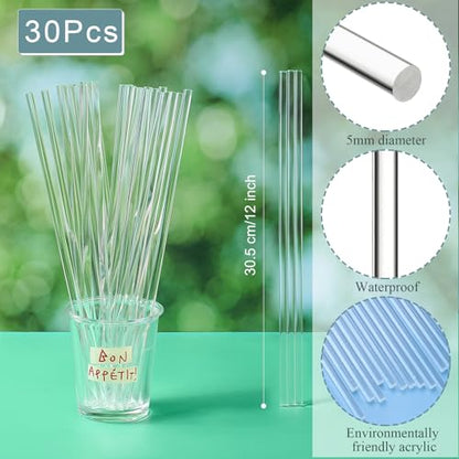 Zopeal 30 Pcs 12" Clear Acrylic Dowel Rod for Craft,0.2'' /5mm Diameter - size: 0.20 Inch (5 mm) Diameter