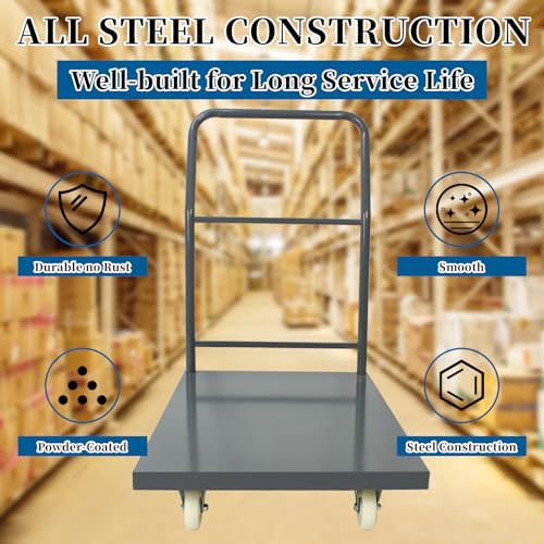 Heavy Duty Platform Truck Moving Flatbed Cart, Steel Flatbed Cart for Luggage Moving, Shopping, 36"x24"Push Dolly, 2000 LBS Dolly Cart Flatform with Wheels and Handle (36"x24") - size: 36"x24"