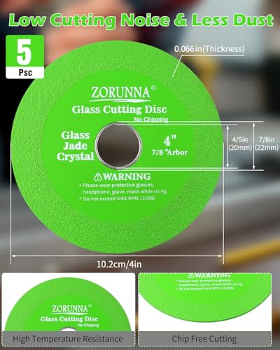 ZORUNNA 5Pcs 4" Glass Cutting Disc, Diamond Blade for Angle Grinder - size: 4"
