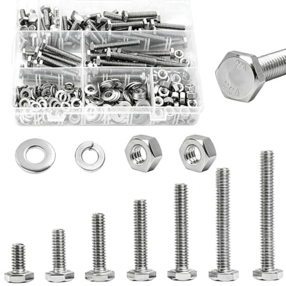 1/4-20 Hex Bolts Assortment Kit, with Hex Nuts, Flat & Lock Washers Set - size: 1/2" to 2"