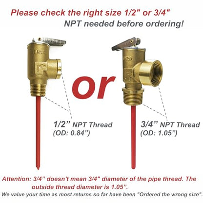 RV Hot Water Heater Relief Valve, 210°F 150 psi Temperature and Pressure Relief Valve for Boiler, Water Tank, Max 200,000 BTU/h, All Brass Body with Extended Probe, 3/4" NPT Thread Connection - size: 150 PSI 210°F, 3/4" NPT