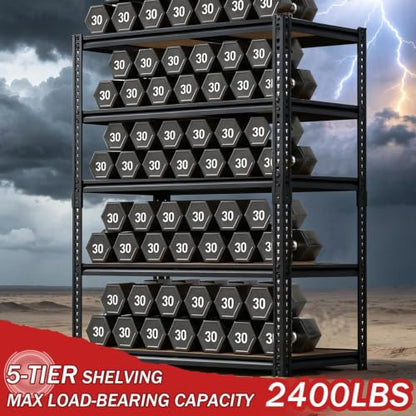 Storage Shelves Unit,40" W 5-Tier Garage Shelving Heavy Duty Metal Adjustable Garage Shelves,Stable Shelves Organizer for Pantry, Kitchen and Basement,40" W x 20" D x 72" H,Black - size: 20"D x 40"W x 72"H(Metal Board)
