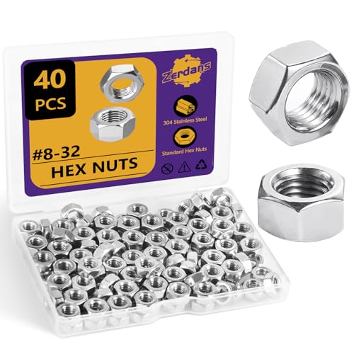 40Pcs SAE #8-32 Hex Nut Set 304 Stainless Steel - size: 40Pcs-#8-32