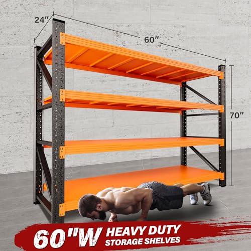 5000LBS Heavy Duty Garage Shelving Units,60" Wide & Deep Storage Shelves,Orange Metal Garage Shelves,Large Storage Rack,Steel Shelf,Industrial Shelving for Shop,Warehouse,60" W x 24" D x 70" H - color: Black Orange, size: 60"Wx24"Dx70"H