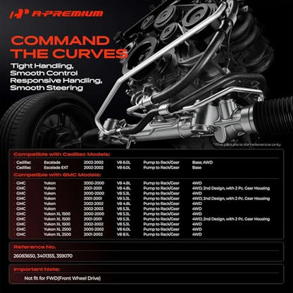 A-Premium Power Steering Pressure Hose Assembly, Pump to Gear/Rack Pinion