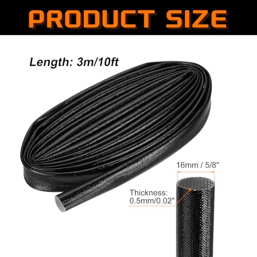 MECCANIXITY 10ft Braided Cable Sleeve, 5/8" ID 200C Heat Resistant 1500V Fiberglass Wire Insulation Cord Protector Organizer Wires Management for Motor Engine Fuel Line, Black - color: Black, size: 10ft-16mm