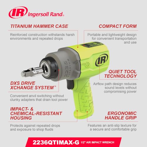 Ingersoll Rand 2236QTIMAX-G 1/2" Drive Air Impact Wrench - size: Standard Anvil (Single Unit), style: 2236 DXS2, Standard Anvil, Green