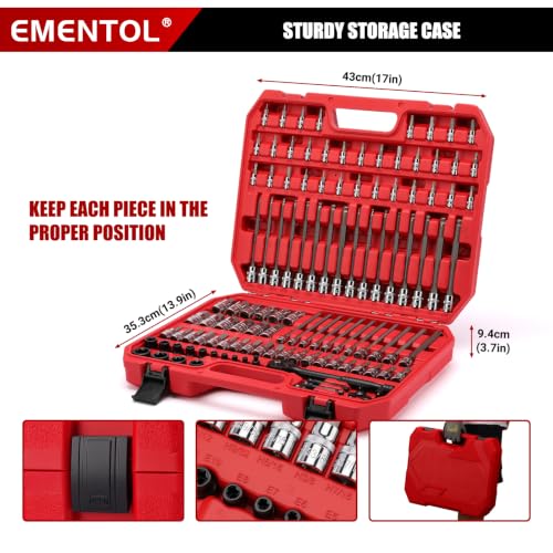 EMENTOL 115-Piece Master Torx & Allen Bit Socket Set, 1/4" 3/8" 1/2" Drive