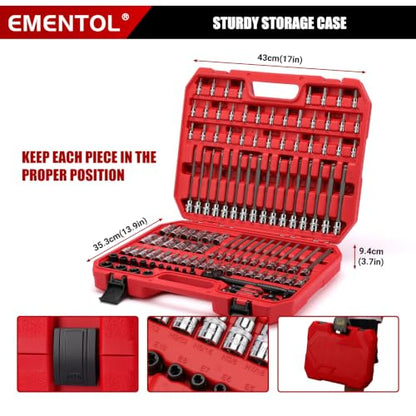 EMENTOL 115-Piece Master Torx & Allen Bit Socket Set, 1/4" 3/8" 1/2" Drive