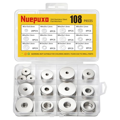 108PCS Flat Washers Assortment Kit, 304 Stainless Steel Washers - style: 108PCS (Metric）