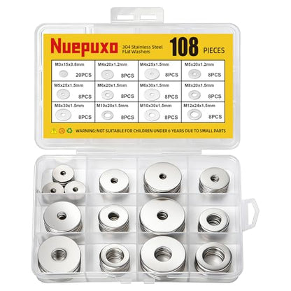 108PCS Flat Washers Assortment Kit, 304 Stainless Steel Washers - style: 108PCS (Metric）