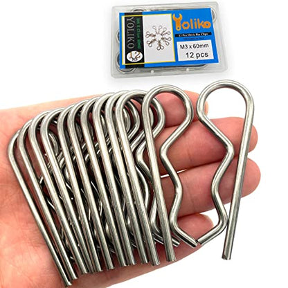 12 Pcs Heavy Duty Stainless Steel Cotter Pin R Clip Spring Retaining Wire Hair Pins for Trailer Lock System M3x60 Keeper - size: SUS304 M3x60mm-12pcs
