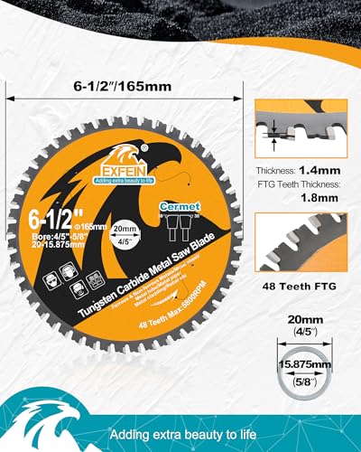Metal Cutting Saw Blade 6-1/2 Inch 48T for Rebar, Angle Iron, Pipes, Channels, Ceramic Cemented Carbide with 5/8" Arbor, 2-Pack - size: 6-1/2"