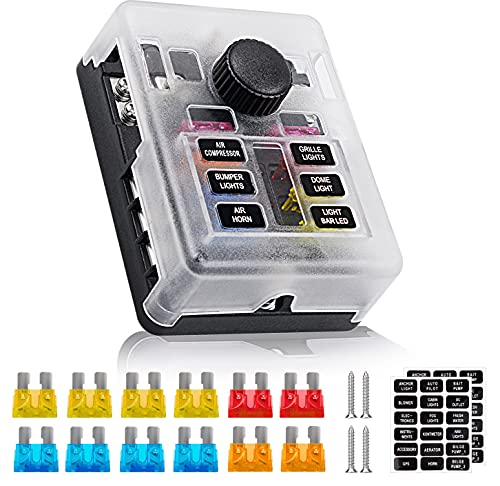 6 Way 12V Fuse Box 12Volt Blade Fuse Block Holder, 6 Circuit W/Negative Bus Waterproof Fuse Box with LED Indicator for 12V/24V Automotive Golf Cart Truck Car Boat Marine RV Van Vehicle - style: Upgrade 6 Way