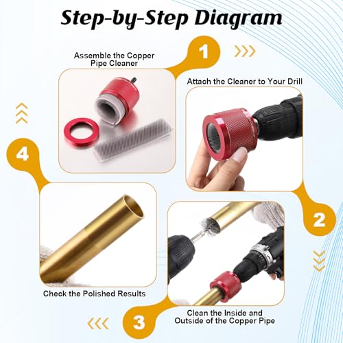 Copper Pipe Cleaner for Drill Set, 1/2", 3/4'', 1", Red - color: Red, size: 1/2", 3/4'', 1"