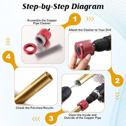 Copper Pipe Cleaner for Drill Set, 1/2", 3/4'', 1", Red - color: Red, size: 1/2", 3/4'', 1"