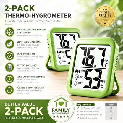 Antonki 2 Pack Room Thermometer Indoor Hygrometer - color: 2 Pcs* Natural Green