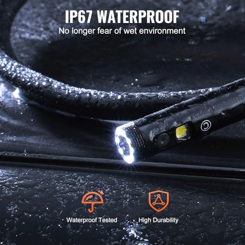 VEVOR Endoscope Camera with Light, Triple Lens Industrial Borescope, 5" Screen 1080P Inspection Camera, 8 + 2 Lights, IP67 Waterproof Snake Cameras for Automotive, Plumbing (16.4FT Cable, 32GB Card) - size: 16.4FT