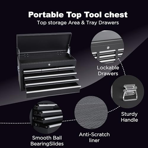 8-Drawer Rolling Tool Chest with Detachable Top Toolbox - color: Black, style: 8 drawer-detachable