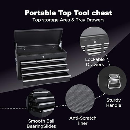 8-Drawer Rolling Tool Chest with Detachable Top Toolbox - color: Black, style: 8 drawer-detachable