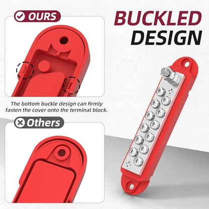Bus Bar 12V 150A Power Distribution Block 1/4" Stud & 12 x #8 Terminal Screws 12 Volt Positive Battery Marine Bus Bar for Solar Battery Wiring, Marine, Boat and Automotive - style: Red