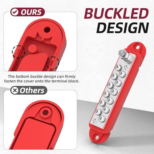 Bus Bar 12V 150A Power Distribution Block 1/4" Stud & 12 x #8 Terminal Screws 12 Volt Positive Battery Marine Bus Bar for Solar Battery Wiring, Marine, Boat and Automotive - style: Red