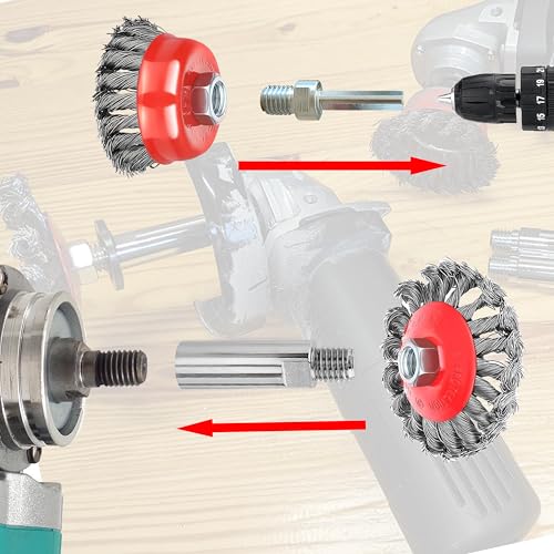 9 Pack Wire Wheel Brush kit with 5/8"-11 Thread Grinder Extension Rod & Drill Adapter,4" & 3" Wheel Cup Wire Brushes(Wire Wheel Set with Grinder Extension Rod & Drill Adapter) - style: Wire Wheel Set with Grinder Extension Rod & Drill Adapter