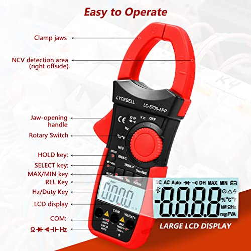 6000 Counts Clamp Meter 1000A AC DC Clamp Multimeter with Bluetooth APP