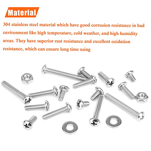 HELIFOUNER 200 Pieces #8-32 Phillips Pan Head Machine Screws Nuts Washers Assortment Kit, Coarse Thread, Fully Machine Threaded, 304 Stainless Steel - size: #8-32, style: Phillips Pan Head