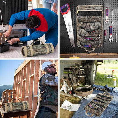 WORKPRO Roll Up Tool Bag, Tool Roll Organizer, 4 Pockets & 2 Pouches, Camo - color: Camo