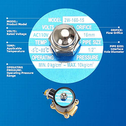 Brass Electric Solenoid Valve 110V 1/2In（inch） Pneumatic Air Normally Colsed for Water Gas Fuel Oil, 1/2In-110V - size: 1/2"-110V