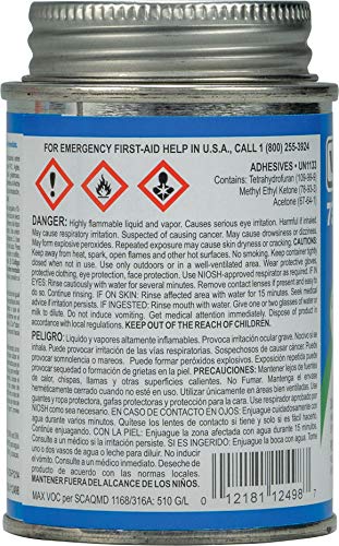 Weld-On 12498 735 Wet 'N Fast High Strength PVC Cement, Blue, 1/4 Pint