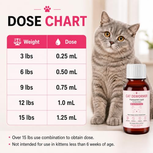 Tapeworm Dewormer for Cats, Supports Removal of Common Intestinal Worms for Roundworms & Hookworms