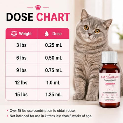 Tapeworm Dewormer for Cats, Supports Removal of Common Intestinal Worms for Roundworms & Hookworms