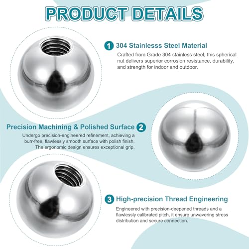 PATIKIL M8x35mm Ball Nuts Knob, 1pcs 304 Stainless Steel Round Solid Blind Hole Decorative Screw Cap Cover Machinery Handle Hardware - size: M8x35mm