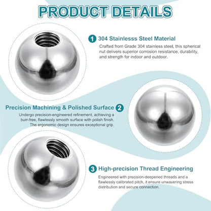 PATIKIL M6 x 45mm Ball Nuts Knob, 304 Stainless Steel Round Solid Silver Light Fixture Decorative Screw Cap Cover Machinery Hardware - size: M6x45mm