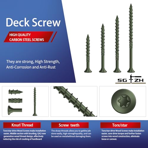 #8 x 1 Inch Deck Screws (470Pcs) 2lb. Carbon Steel, Green, Flat Head, Rust Resistant epoxy Coated, with T25 Star Bit - color: Green, size: #8 x 1"