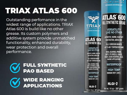 TRIAX Atlas 600 Grease - Full Synthetic, Ultra-Heavy Duty, Low Temp, Marine, Waterproof; All Bearings, Joints, Drive Train & 5th Wheel -14 oz Tube (Pack of 2) - size: 2 Tube Pack