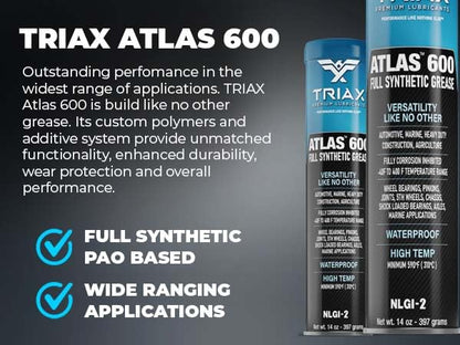 TRIAX Atlas 600 - Full Synthetic Grease - Ultra Duty - All 5th Wheel, Bearings, Joints, Pivots, Bolts - Super Adhesive - Marine - Wide Temp Range -40 F to 450 F - 14 oz Tube (Pack of 30) - size: 30 Tube Pack