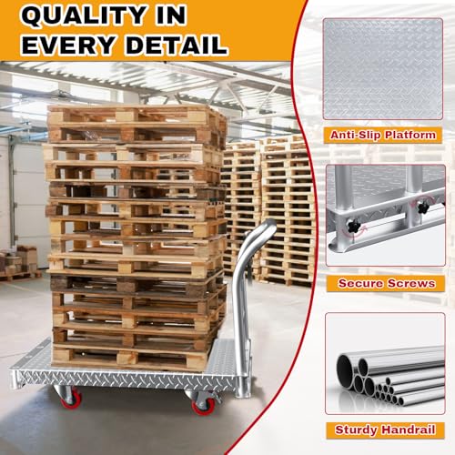 2IN1 Steel Panel Cart Dolly – Heavy Duty Drywall Lumber Truck Cart with 3000 LBS Capacity, 44 x 28 Inch 2.2MM Steel Plate, 6" Swivel Brake Wheels, 1 Front & 3 Side Handrails (X Large with Cage) - size: Silver | XX-Large