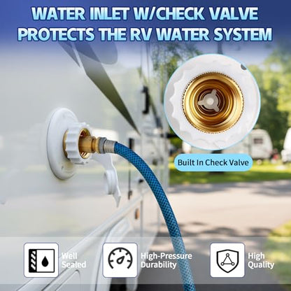 Boltigen RV Water Inlet Replacement Check Valve, Brass City Fresh Water Fill Inlet Flange, 3/4'' NH Female to 1/2'' NPT Male Hose Connector with Backflow Preventer for RV Camper - color: White Small Flange
