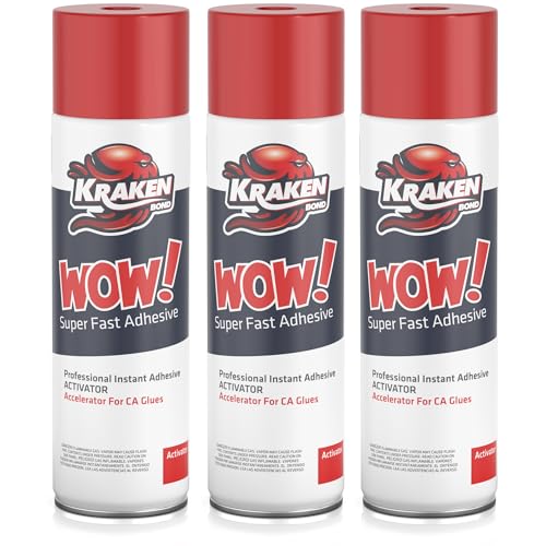 KRAKEN BOND Wow! Spray Adhesive Activator(3X16.9 Oz.) - Cyanoacrylate Super Glue Accelerator Spray for Plastic, Metal, Wood & PVC, CA Glue Activator | 3 Pack - size: 3 Pack, style: 16.90 fl. oz.