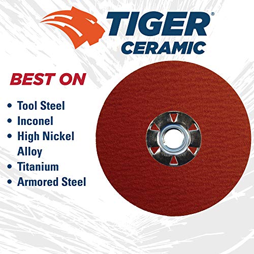 Weiler 69883 Tiger Ceramic Alumina Resin Fiber Sanding & Grinding Disc, 4-1/2" Diameter, 60 Grit, 5/8" - 11 Hub (Pack of 25) - size: 5/8"-11 Hub, style: 60 Grit