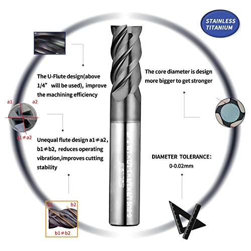 Tools Carbide End Mill,PVD AlTiN Coating for Stainless Steel Materials Cutting, 4 Flute,1/8" Shank (1/8-1.5", 5pcs) - size: 1/8"DIA - 3/8"FL - 1.5"OL 3/8Shank 5pcs