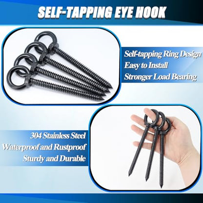 OHIYO 6.3 Inch Heavy Duty Eye Hooks M10 Self Tapping Eyelet Screw Load Capacity 850 LBS Heavy Duty Screw in Eye Hooks for Hammock Stand, Swing Chair, Yoga, Heavy Indoor & Outdoor Uses (Black) - color: Black - Eye Hook