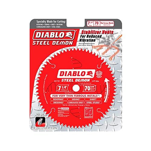 Diablo 7-1/4-Inch x 70-Teeth Steel Demon Carbide Saw Blade for Thin Metal - Ideal for Mild Steel Cutting, 12 Gauge or Thinner - Tico Hi-Density Carbide, Triple Chip Grind - D0770F - size: 7-1/4", style: 70 TCG