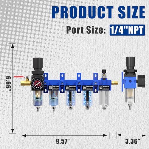 NEWPO 1/4" NPT 5-Stage Air Filter Regulator Lubricator Combo, Compressed Air System with Filtration,Desiccant Dryers,Water/Oil Trap Separator,Semi-Auto Drain, Metal Bracket - color: 2 Filter+2 Dryer, size: 1/4" NPT