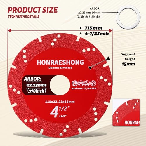 3 PCS 4.5 Inch Diamond Cutting Blades for Angle Grinder