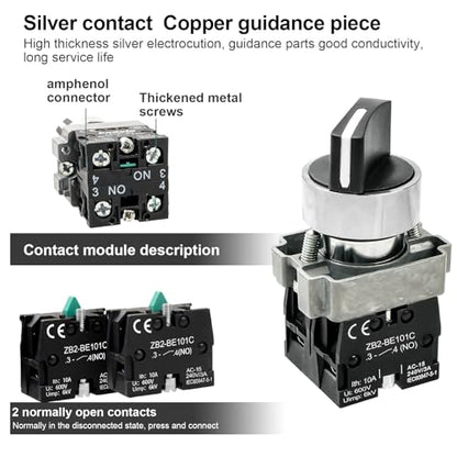 2-Pack Black 3-Position Metal Head Selector Switches, 2NO - style: Black 3-Position Selector Switch 2NO