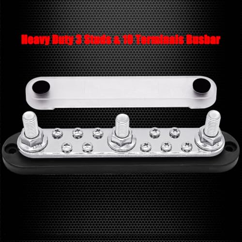 Ampper 3 x M10 Posts Power Distribution Block BusBar 10 M4 Screws, 7" Black - color: Black, size: 3M10+10M4